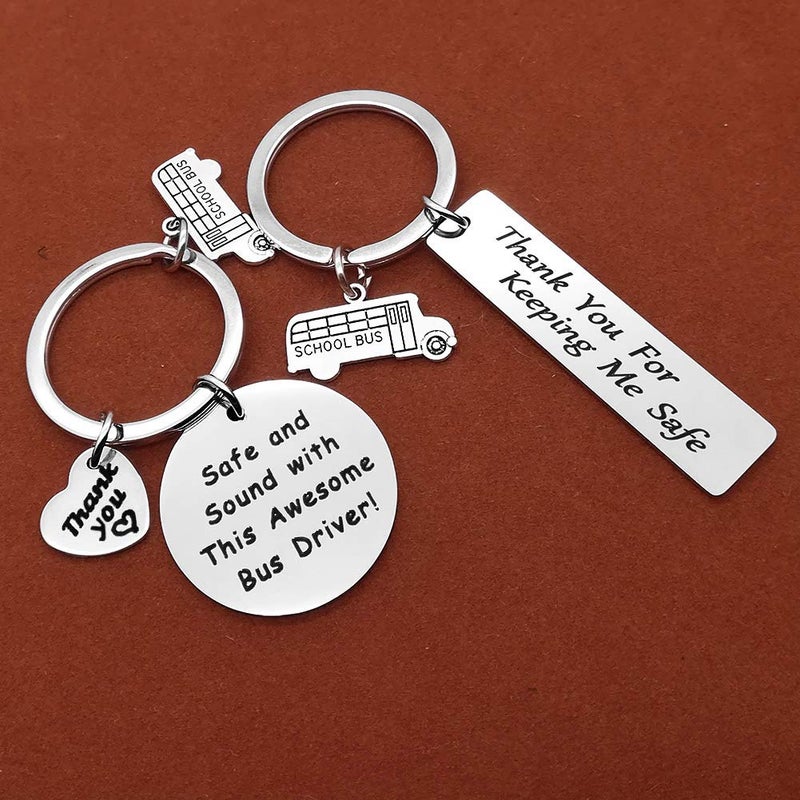 Oubaka Bus Driver Keychain Gift,Bus Driver Appreciation Gift Bus Drivers Thank You Gifts Safe and Sound with This Awesome Bus Drivers! & Thank You For Keeping Me Safe - Image 2